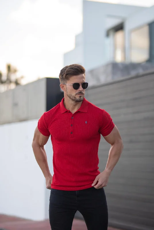 Exclusive Weekend Offers Inside Father Sons Classic Red Ribbed Polo Shirt Short Sleeve with Black Metal Emblem Decal & Buttons- FSH583 Exclusive Weekend Offers Inside Father Sons Classic Red Ribbed Polo Shirt Short Sleeve with Black Metal Emblem Decal & Buttons- FSH583