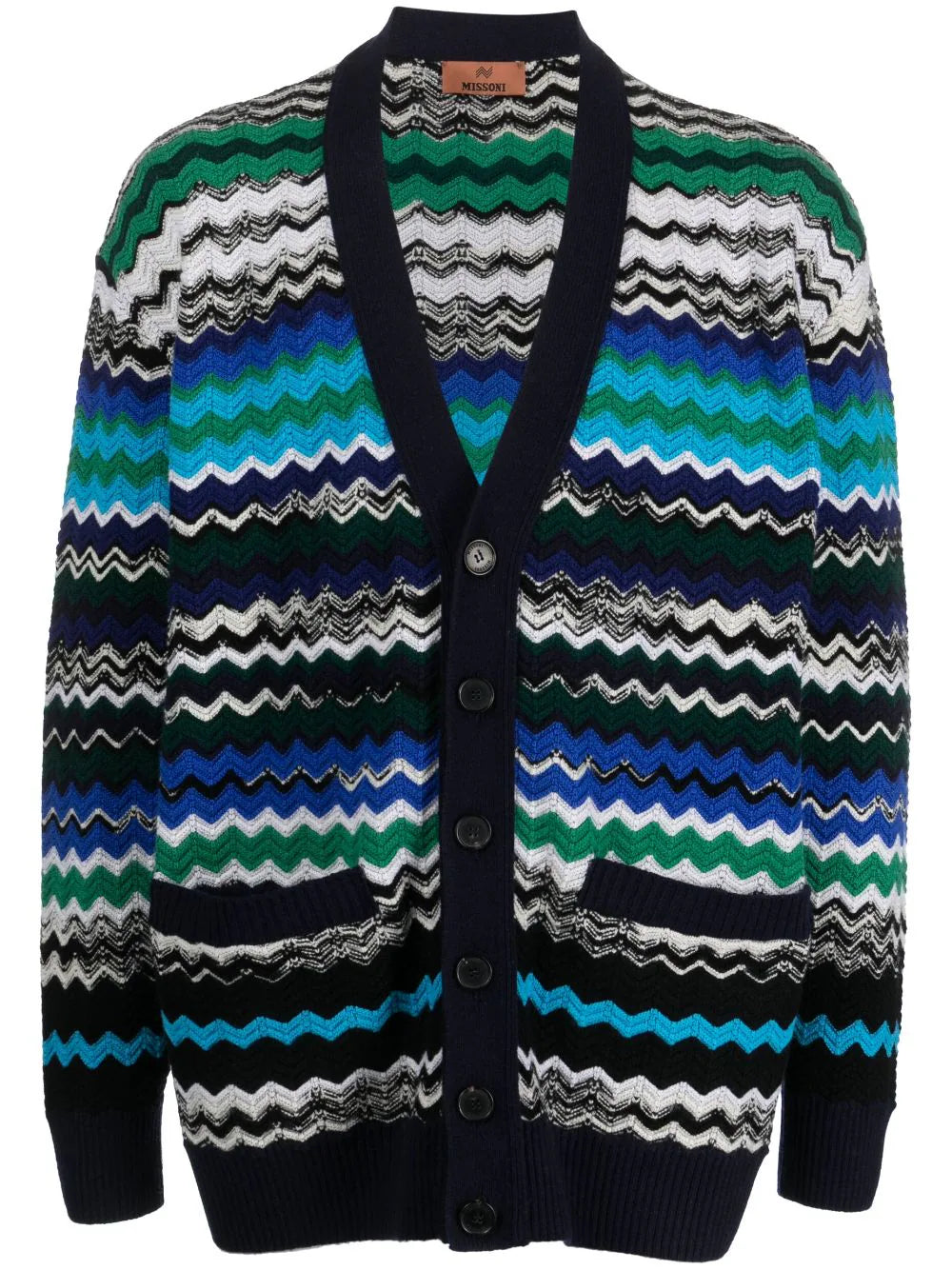 Weekend Shopping Extravaganza Zig-Zag Knitted Wool-Blend Cardigan
