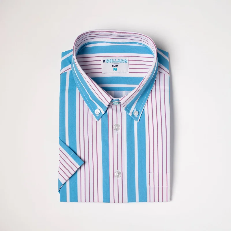 Deal Explosion Range Shirt - Light Blue and White w/ Mauve Pinstripes