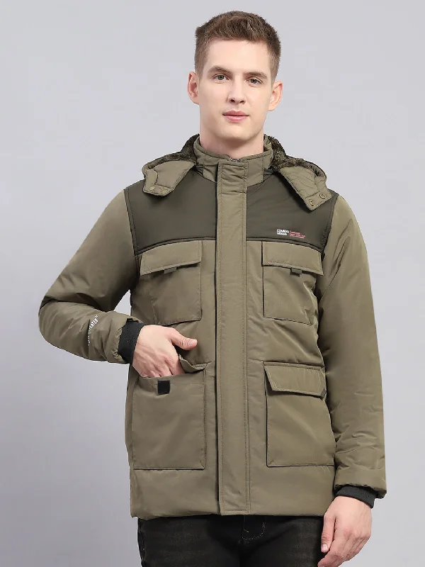 The Best Prices Men Olive Solid Detachable Hood Full Sleeve Jacket