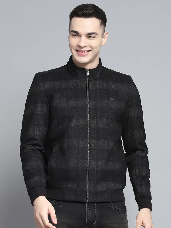 Make Your Weekend Count with Savings Men Black Solid Mock Neck Full Sleeve Jacket