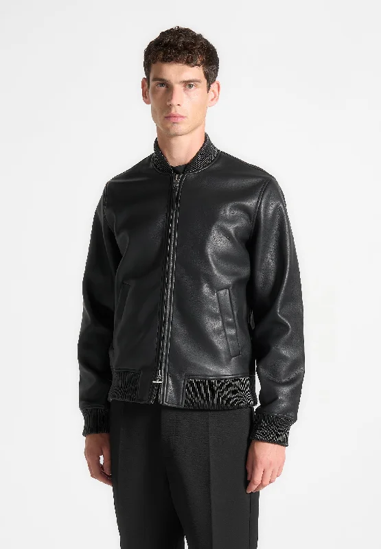 Weekend Savings Sensation Leather Bomber Jacket - Black