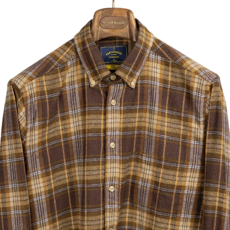 Anniversary Sale Apollo shirt in brown, tan, and light blue cotton flannel