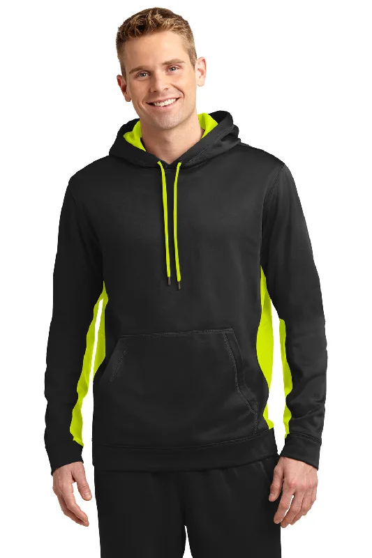 Big Savings Sport-Tek Mens Sport-Wick Moisture Wicking Fleece Hooded Sweatshirt Hoodie w/ Pouch Pocket - Black/Safety Yellow - Closeout Big Savings Sport-Tek Mens Sport-Wick Moisture Wicking Fleece Hooded Sweatshirt Hoodie w/ Pouch Pocket - Black/Safety Yellow - Closeout