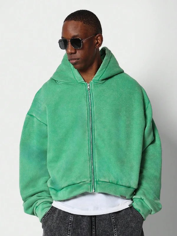 Seasonal Clearance Cropped Zip Through Washed Hoodie