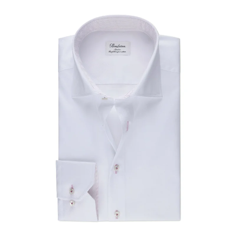 Amazing Deals White Slimline Twill Shirt with Pink Contrast Details - Stenströms