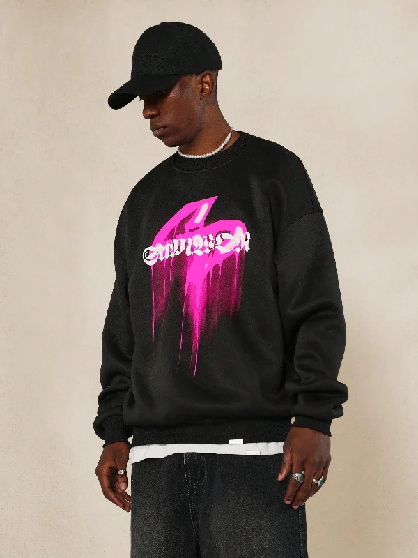 Weekend Bargains Await You Regular Fit Crew Neck Sweatshirt With Drip Graphic Print