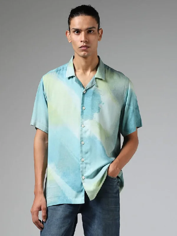Discount Mania Nuon Blue & Green Tie-Dye Relaxed-Fit Shirt