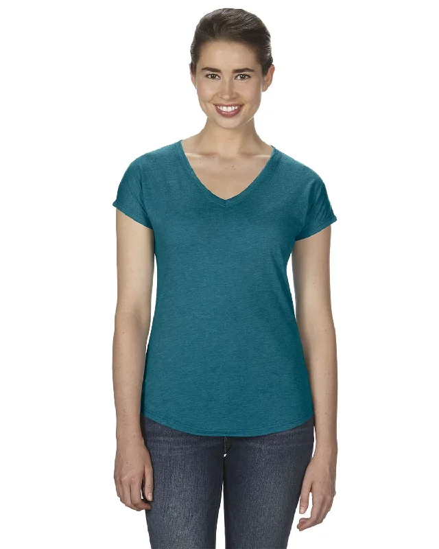 Exclusive Preview Anvil Ladies Triblend V-Neck T-Shirt | Hth Galap Blue