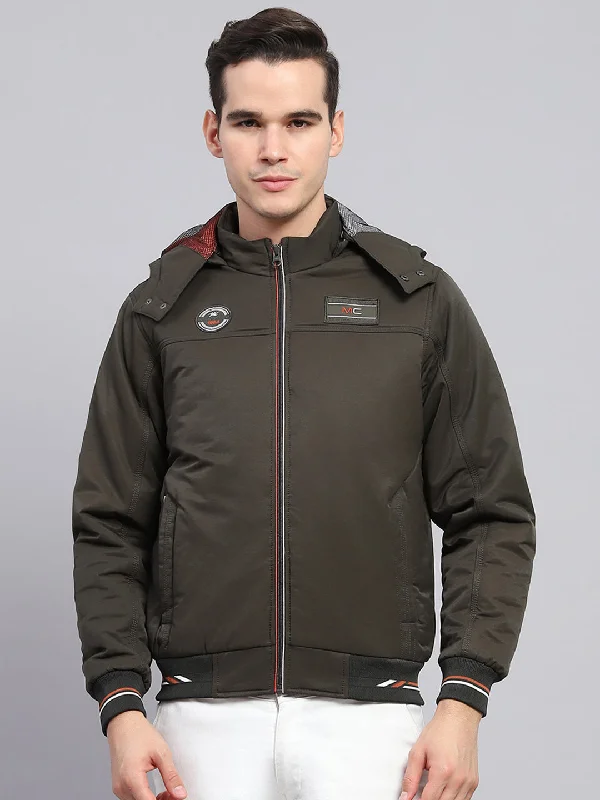 Bargain Prices Men Olive Solid Detachable Hood Full Sleeve Jacket