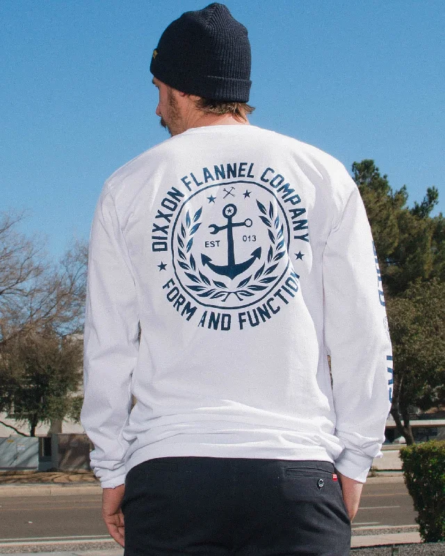 Price Drop Anchor Crest Long Sleeve T-Shirt - White & Navy