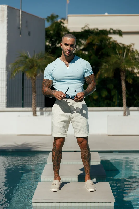 Price Fest Father Sons Advanced V Neck Crew Short Sleeve Light Blue- FSH1015