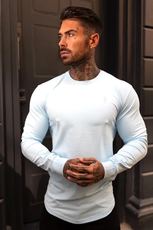 Crazy Deals Father Sons Classic Baby Blue Tonal Curved Hem Long Sleeve Crew T Shirt - FSH999 Crazy Deals Father Sons Classic Baby Blue Tonal Curved Hem Long Sleeve Crew T Shirt - FSH999