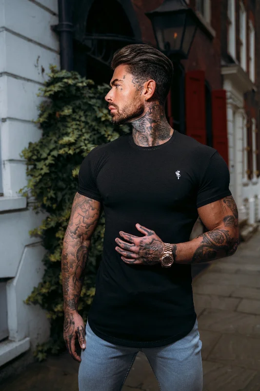 Super Savings Father Sons Classic Black / White Curved Hem Crew T Shirt - FSH923
