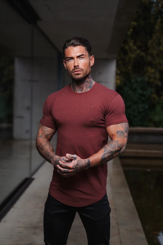 Super Sale Father Sons Classic Burgundy Tonal Curved Hem Crew T Shirt - FSH926
