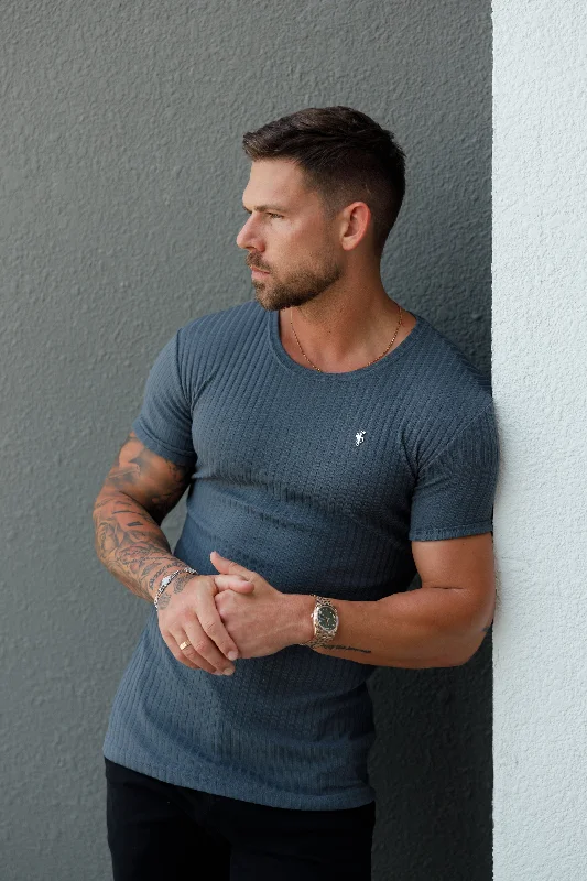 Special Offer Father Sons Classic Charcoal / Silver Ribbed Knit Super Slim Short Sleeve Crew - FSH1084