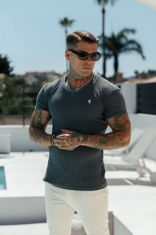Referral Discount Father Sons Classic Charcoal / Silver V Neck Ribbed Crew - FSH1127 Referral Discount Father Sons Classic Charcoal / Silver V Neck Ribbed Crew - FSH1127