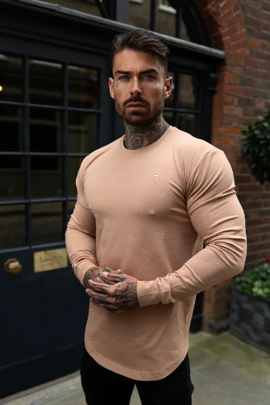 Amazing Deals Father Sons Classic Coffee Tonal Curved Hem Long Sleeve Crew T Shirt - FSH1001 Amazing Deals Father Sons Classic Coffee Tonal Curved Hem Long Sleeve Crew T Shirt - FSH1001