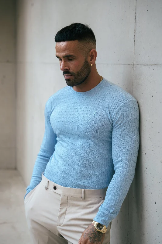 Price Reduction Father Sons Classic Light Blue Ribbed Knit Jumper With Tonal Embroidery - FSH1286 Price Reduction Father Sons Classic Light Blue Ribbed Knit Jumper With Tonal Embroidery - FSH1286