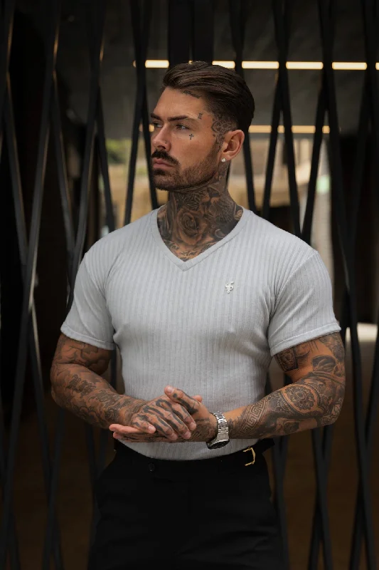 Blowout Sale Father Sons Classic Light Grey / Silver V Neck Ribbed Crew - FSH1126