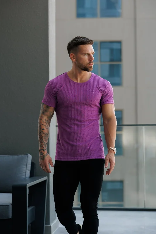 Price Rollback Father Sons Classic Light Purple Ribbed Knit Super Slim Short Sleeve Crew - FSH1161 Price Rollback Father Sons Classic Light Purple Ribbed Knit Super Slim Short Sleeve Crew - FSH1161