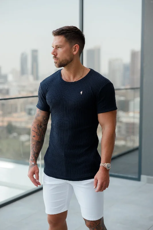 Flash Sale Father Sons Classic Navy / Gold Ribbed Knit Super Slim Short Sleeve Crew - FSH1083 Flash Sale Father Sons Classic Navy / Gold Ribbed Knit Super Slim Short Sleeve Crew - FSH1083