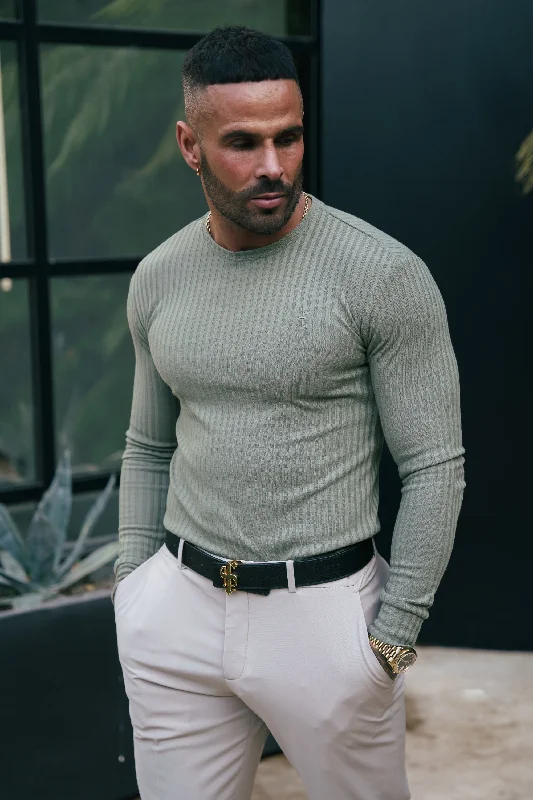 New Deals Father Sons Classic Olive Ribbed Knit Jumper With Tonal Embroidery - FSH1285 New Deals Father Sons Classic Olive Ribbed Knit Jumper With Tonal Embroidery - FSH1285