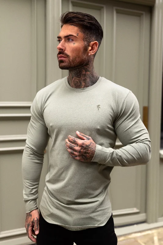 Closeout Father Sons Classic Olive Tonal Curved Hem Long Sleeve Crew T Shirt - FSH1003 Closeout Father Sons Classic Olive Tonal Curved Hem Long Sleeve Crew T Shirt - FSH1003