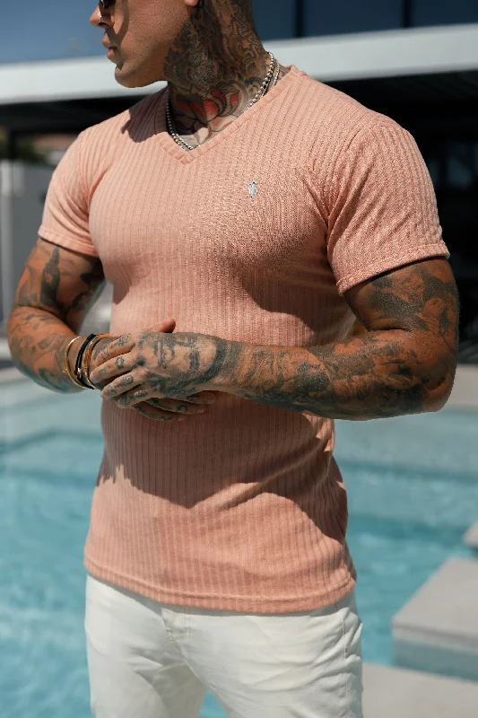 Friends and Family Sale Father Sons Classic Peach / Silver V Neck Ribbed Crew - FSH1129