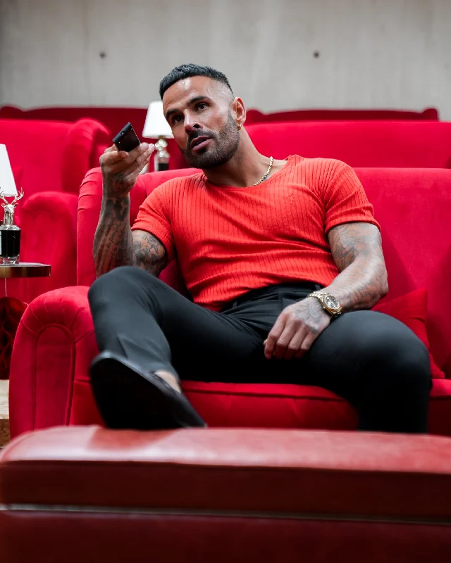 Time-Limited Offer Father Sons Classic Postbox Red Ribbed Knit Super Slim Short Sleeve Crew - FSH1164 Time-Limited Offer Father Sons Classic Postbox Red Ribbed Knit Super Slim Short Sleeve Crew - FSH1164