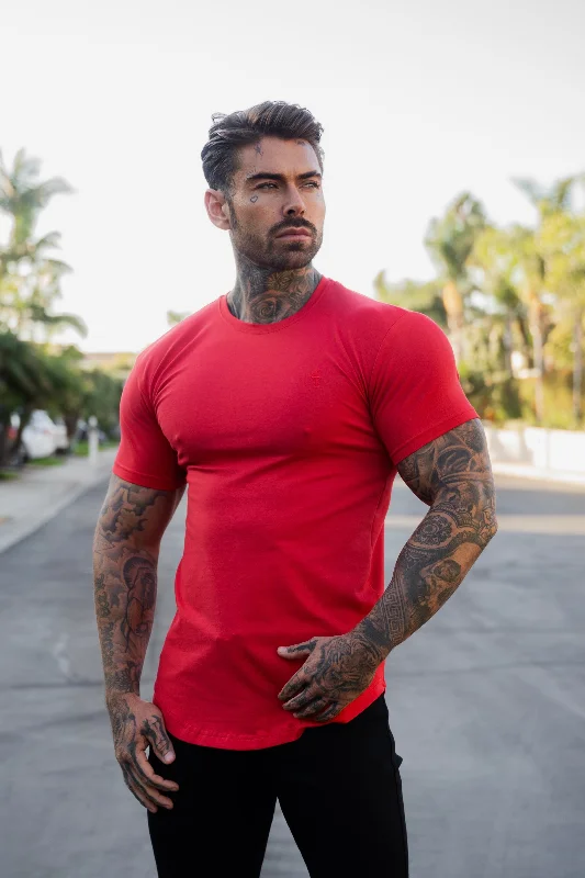 Super Bargain Father Sons Classic Red Curved Hem Crew T Shirt - FSH1156