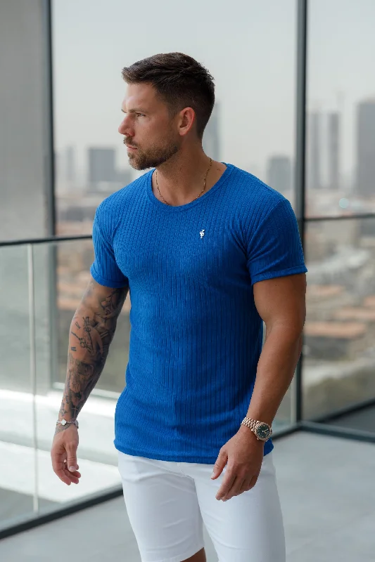 Lowest Price Father Sons Classic Royal Blue / Silver Ribbed Knit Super Slim Short Sleeve Crew - FSH1091