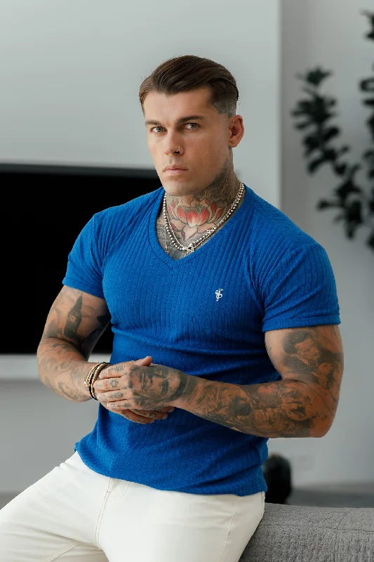 Anniversary Sale Father Sons Classic Royal Blue / Silver V Neck Ribbed Crew - FSH1132 Anniversary Sale Father Sons Classic Royal Blue / Silver V Neck Ribbed Crew - FSH1132