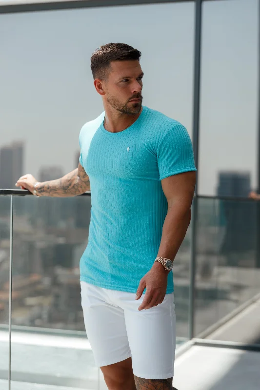 Reduced Prices Father Sons Classic Turquoise / Silver Ribbed Knit Super Slim Short Sleeve Crew - FSH1092 Reduced Prices Father Sons Classic Turquoise / Silver Ribbed Knit Super Slim Short Sleeve Crew - FSH1092