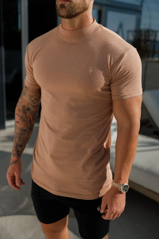 Crazy Deals Father Sons Ribbed High Neck Crew Short Sleeve Coffee - FSH1008