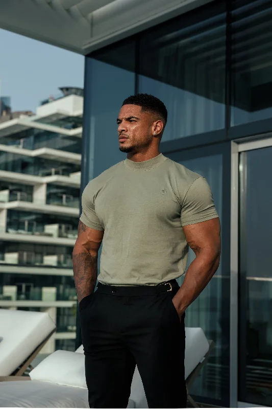 Can't Miss Father Sons Ribbed High Neck Crew Short Sleeve Olive - FSH1010