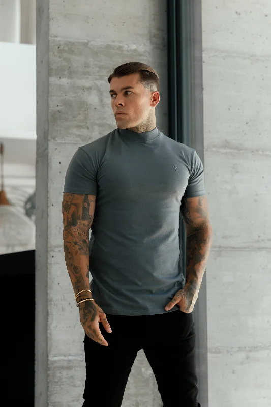 Deep Discounts Father Sons Ribbed High Neck Crew T-Shirt Short Sleeve Charcoal - FSH1115 Deep Discounts Father Sons Ribbed High Neck Crew T-Shirt Short Sleeve Charcoal - FSH1115