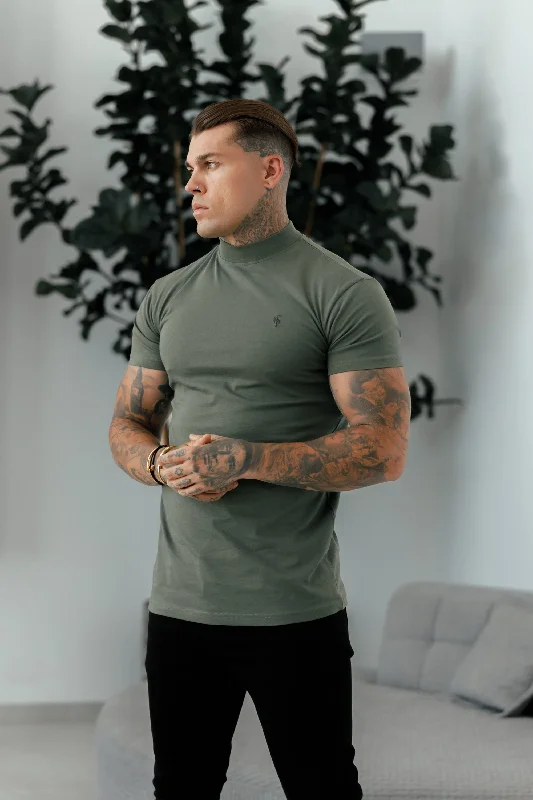 Discount Extravaganza Father Sons Ribbed High Neck Crew T-Shirt Short Sleeve Khaki / Black - FSH1116 Discount Extravaganza Father Sons Ribbed High Neck Crew T-Shirt Short Sleeve Khaki / Black - FSH1116