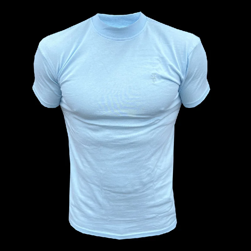 Doorbuster Deal FS Ribbed High Neck Crew Short Sleeve Baby Blue - FSH1136