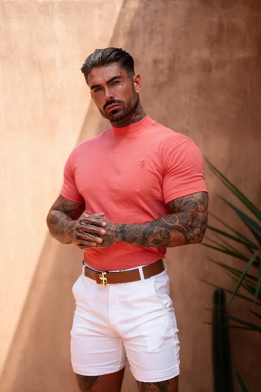 Price Drop FS Ribbed High Neck Crew Short Sleeve Coral - FSH1143