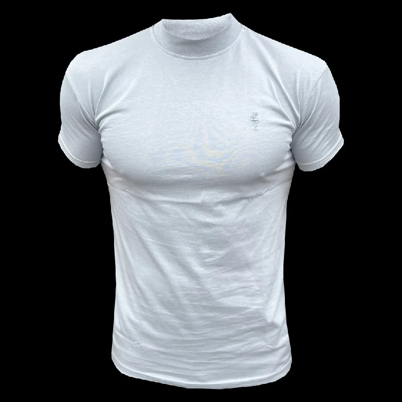 Discount Deals FS Ribbed High Neck Crew Short Sleeve Light Grey - FSH1142