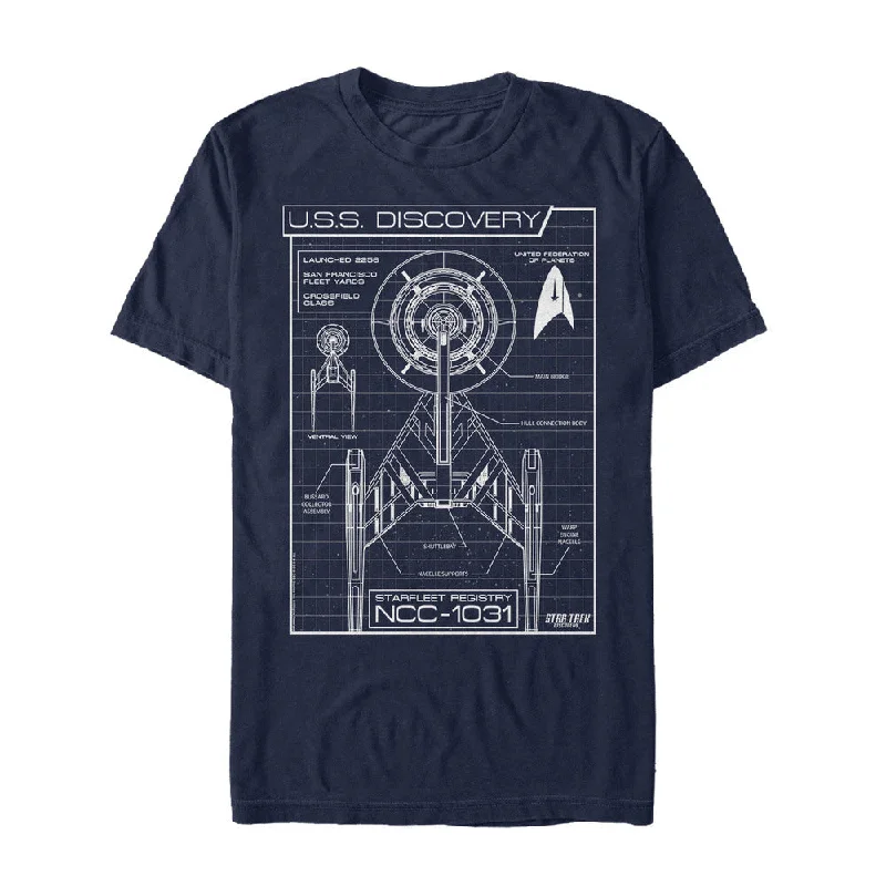 Clearance Sale Star Trek: Discovery Ship Schematic Blue Glow Graphic T-Shirt
