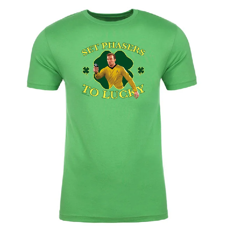 Weekend Savings Bonanza Star Trek: The Original Series Set Phasers to Lucky Adult Short Sleeve T-Shirt Weekend Savings Bonanza Star Trek: The Original Series Set Phasers to Lucky Adult Short Sleeve T-Shirt