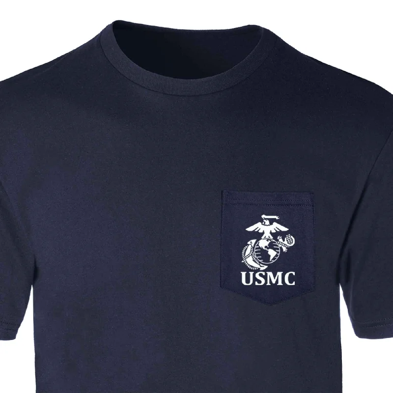 Hurry In USMC Pocket T-Shirt with Marines EGA Emblem