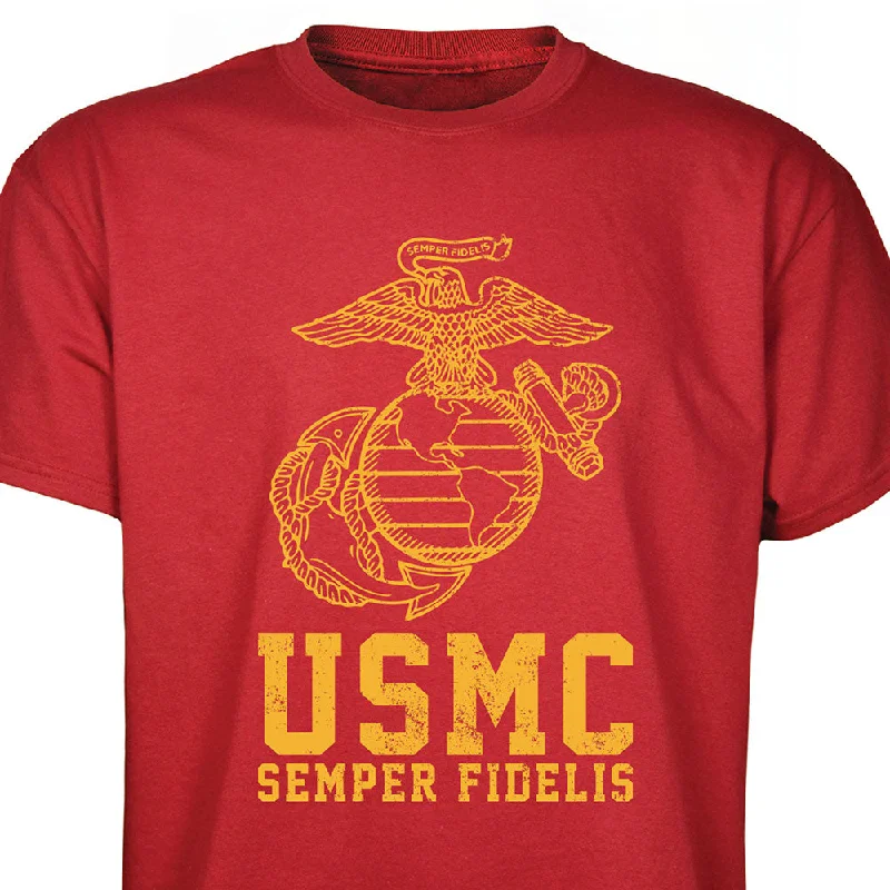 Final Clearance USMC Semper Fidelis T-shirt Gold on Red